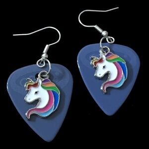 HAND Crafted Earring Repurposed Guitar Picks Unicorn Happy Pride Rainbow